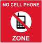 No cell phone zone sticker with crossed-out phone and text 'NO CELL PHONE ZONE'