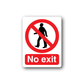 Safety sign sticker with red slash over a walking figure and “No exit” text