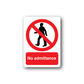 Safety sign sticker with “No admittance” text, red circle slash over black person