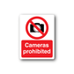 Cameras prohibited safety sign vinyl sticker with red no-camera symbol