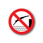 No diving safety sign vinyl sticker with red prohibition circle over diver and waves