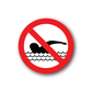 No swimming safety sign sticker: red circle with slash over swimmer in water