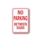 Safety sign wall decal with red border and text “NO PARKING BETWEEN SIGNS”