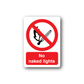 No naked lights wall decal sticker with red prohibition circle and text