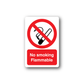 No smoking flammable wall decal with red circle no-cigarette symbol and text