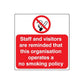 No smoking sign decal sticker with crossed cigarette and red text policy