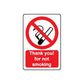 No smoking wall decal with red prohibition circle and Thank you for not smoking text.