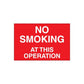 Red no smoking wall decal with white text: NO SMOKING AT THIS OPERATION