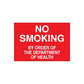 No smoking sign wall decal, red with white text: NO SMOKING by order of health dept