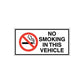 No smoking sign decal with red crossed cigarette and text 'NO SMOKING IN THIS VEHICLE'