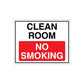 Rectangular wall decal sign: CLEAN ROOM with red NO SMOKING notice