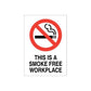 No smoking wall decal sticker: red ban symbol over cigarette, text 'SMOKE FREE WORKPLACE'.