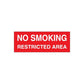 Red no smoking restricted area sign sticker with white text