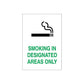No smoking wall decal: cigarette icon and “SMOKING IN DESIGNATED AREAS ONLY”