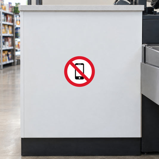 No smart phone sticker with red prohibition circle and phone icon