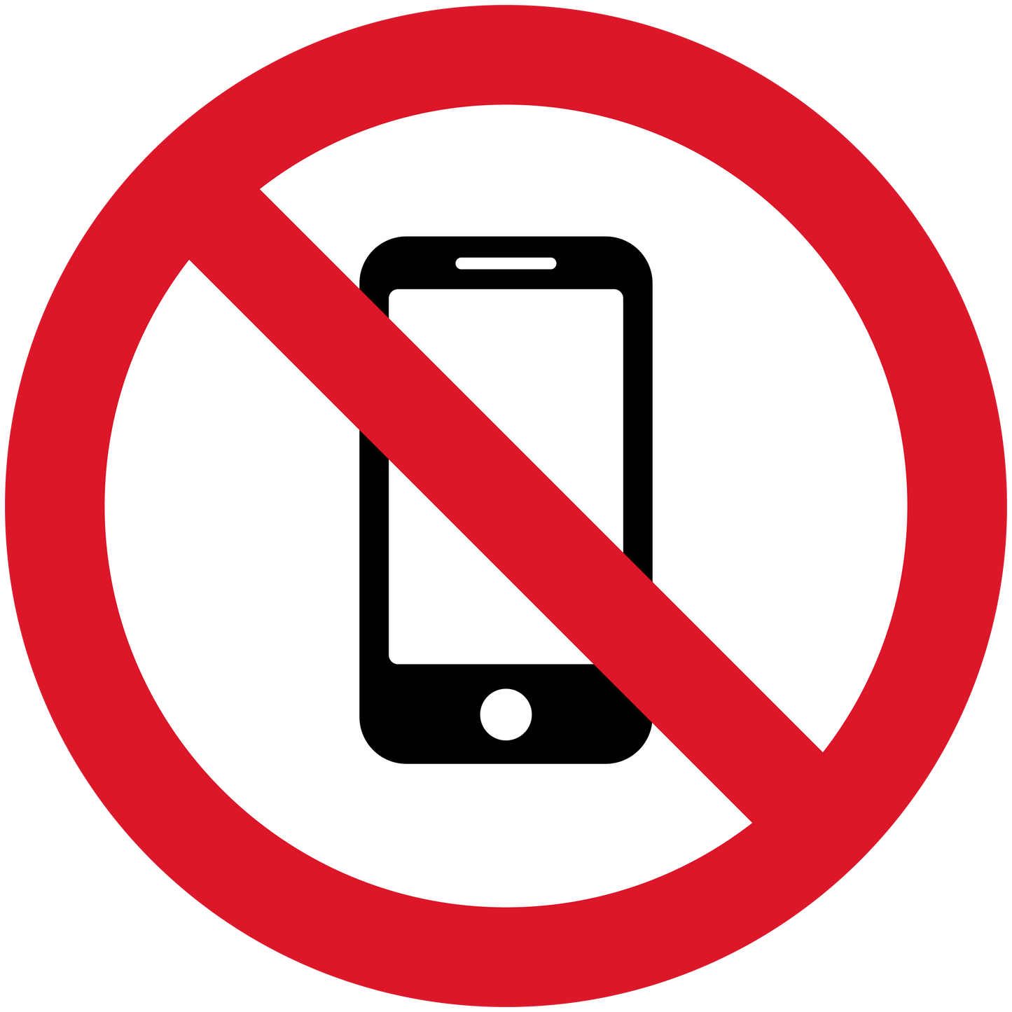 No smartphone prohibition sticker with red circle, diagonal slash, and phone icon