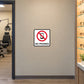 No phones sign sticker with red prohibition symbol and phone icon, text “NO PHONES”