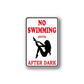 No swimming sign wall decal with red text and swimming silhouette, white border