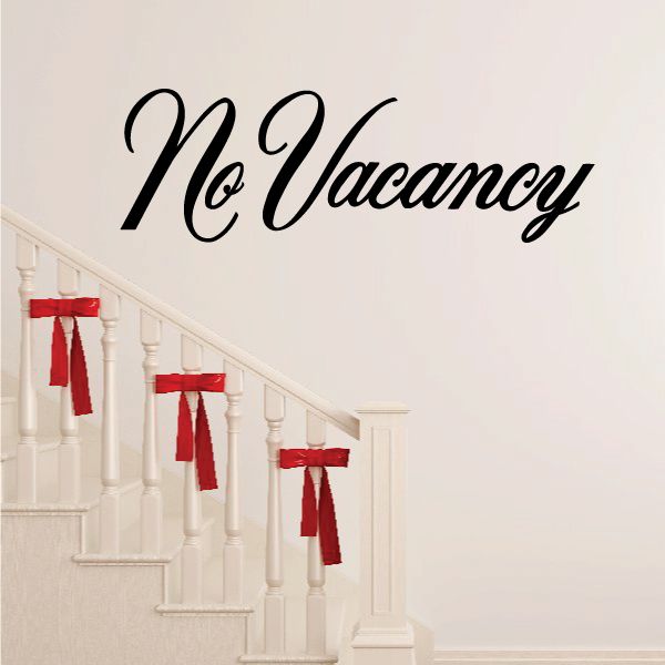 No Vacancy wall decal vinyl with black script text and red accents
