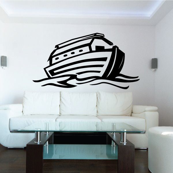 Noah's Arc decal, black outline of a boat with waves