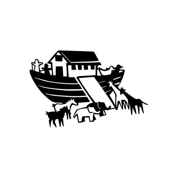Animal-themed vinyl decal sticker of a black ark boat with animals silhouettes