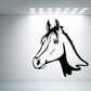 Horse head decal in black outline, side profile with detailed mane and eye.
