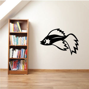 Noble Siamese beta fish wall decal, black outline with white star