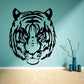 Tiger head wall decal with black outline and light blue stripe details