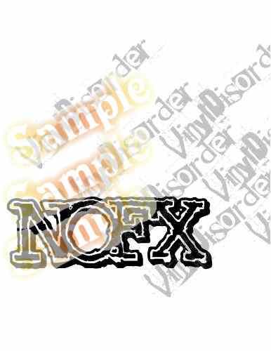 NOFX black and white decal with stylized letters and circle
