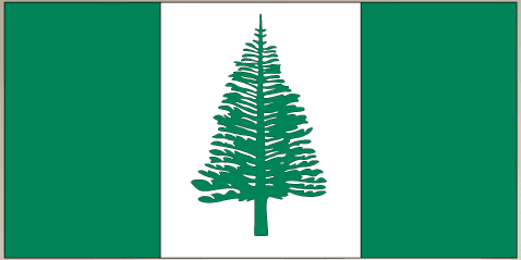 Norfolk Island flag sticker with green side bars and white center featuring a pine tree