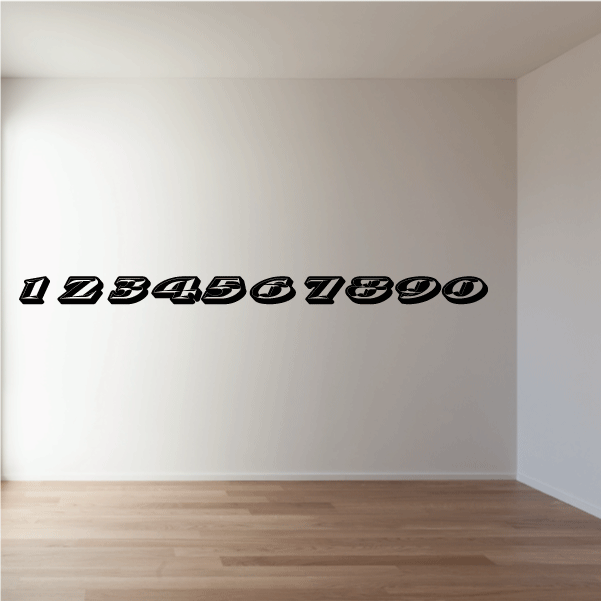 Large race number decal with metallic digits 1234567890