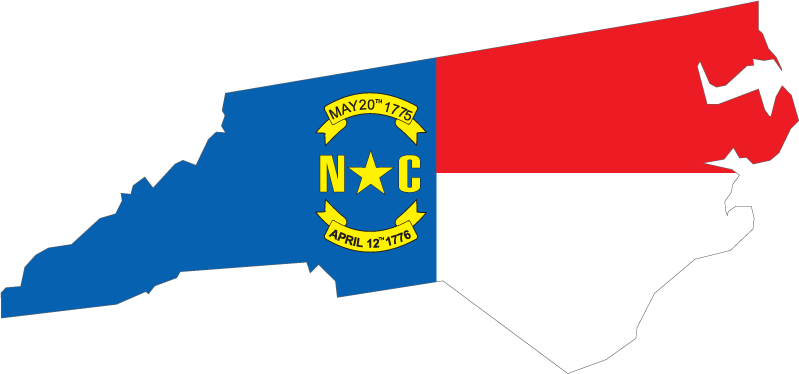North Carolina flag-shaped sticker with yellow N★C emblem and red, blue, white sections