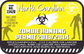 Yellow zombie hunting permit sticker with North Carolina text, biohazard icon, permit 2013/2014