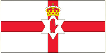 Northern Ireland flag sticker with red cross and crown over white background