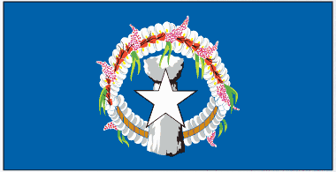 Northern Marianas flag sticker, circular wreath with map and two stars on blue