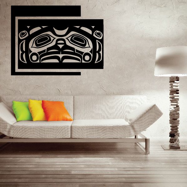 Northwestern mask decal, black rectangular with stylized mask face design