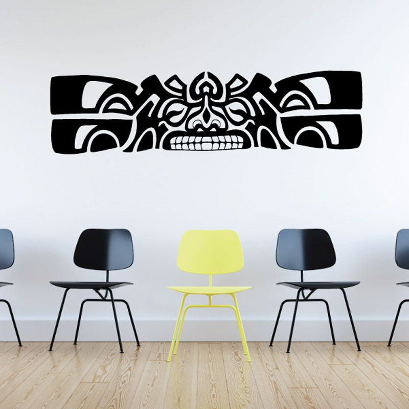 Tribal accent decal with black stylized totem face and ornamental lines