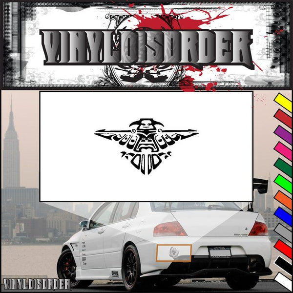 Tribal bird decal sticker with black ornamental emblem on white background