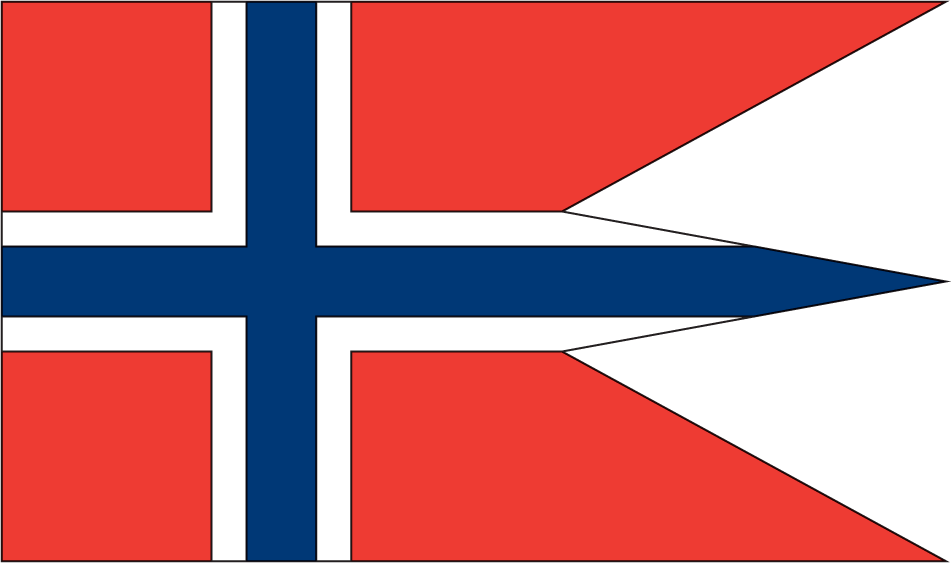 Norway flag sticker with white and blue Nordic cross on red, die-cut wedge shape
