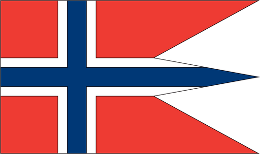 Norway flag sticker with white and blue Nordic cross on red, die-cut wedge shape