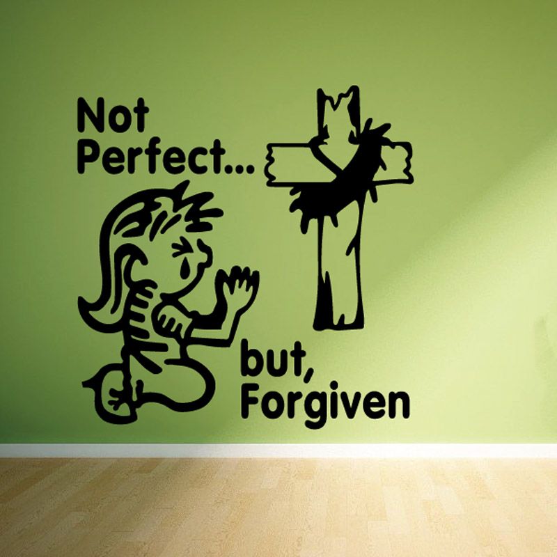 Girl praying cross decal with 'Not Perfect... but Forgiven' text