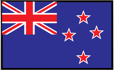 New Zealand flag sticker with Union Jack style cross and four red white stars on blue
