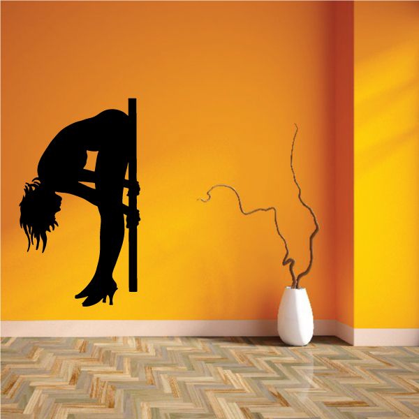 Pole dancer grabbing pole wall decal silhouette, nude style