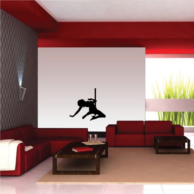 Pole dancer wall decal silhouette, nude figure with pole in center