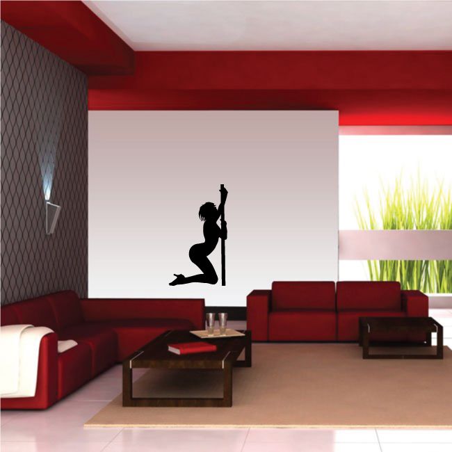 Pole dancer silhouette wall decal with heels, ascending pose