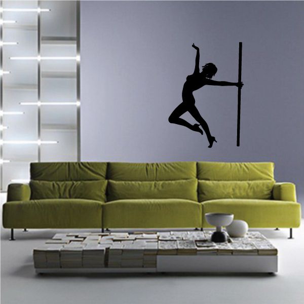 Black pole dancer wall decal silhouette on a light wall