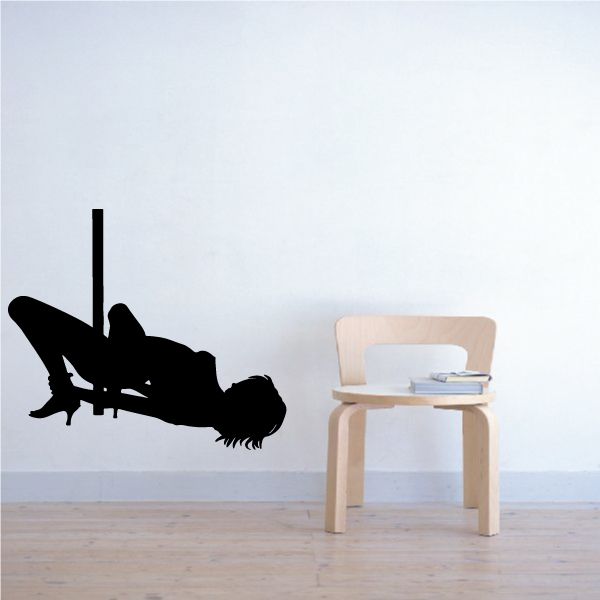Pole dancer ground decal, black silhouette with high heels and pole