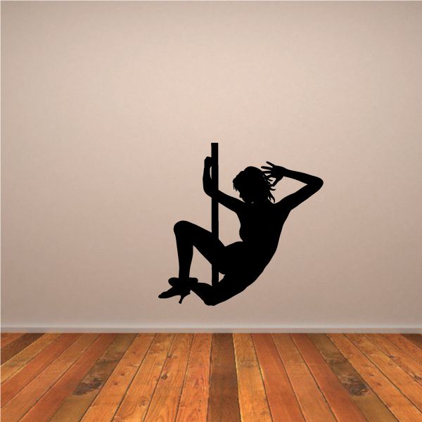 Pole dancer decal, black silhouette with heels on pole