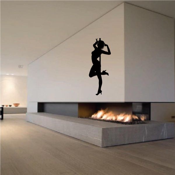 Black pole dancer decal, standing with one leg raised and heels