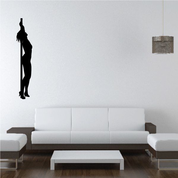 Pole dancer silhouette on pole stretching wall decal